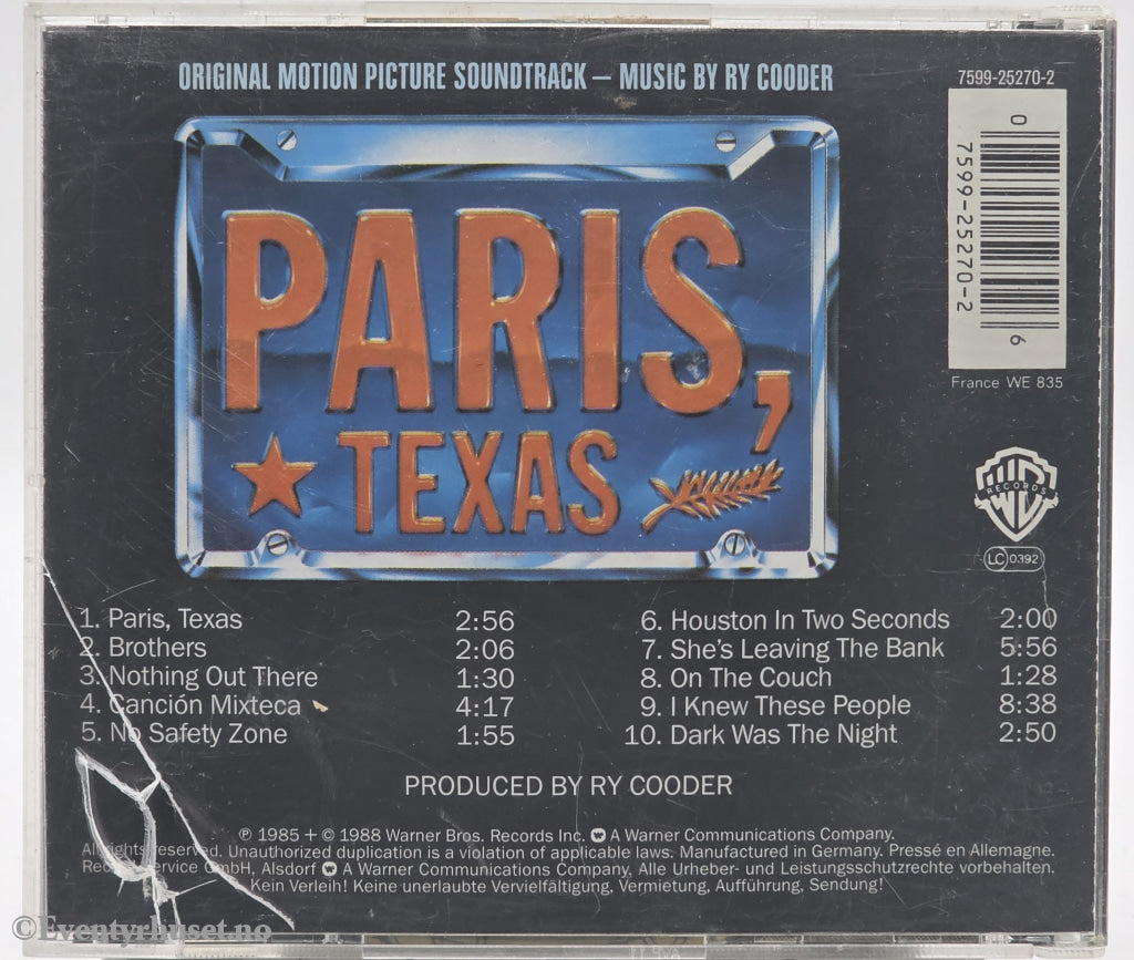 Ry Cooder. 1984. Paris, Texas – Original Motion Picture Soundtrack. CD.