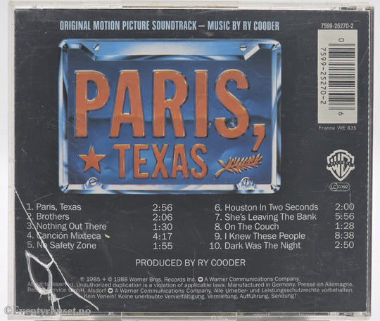 Ry Cooder. 1984. Paris, Texas – Original Motion Picture Soundtrack. CD.
