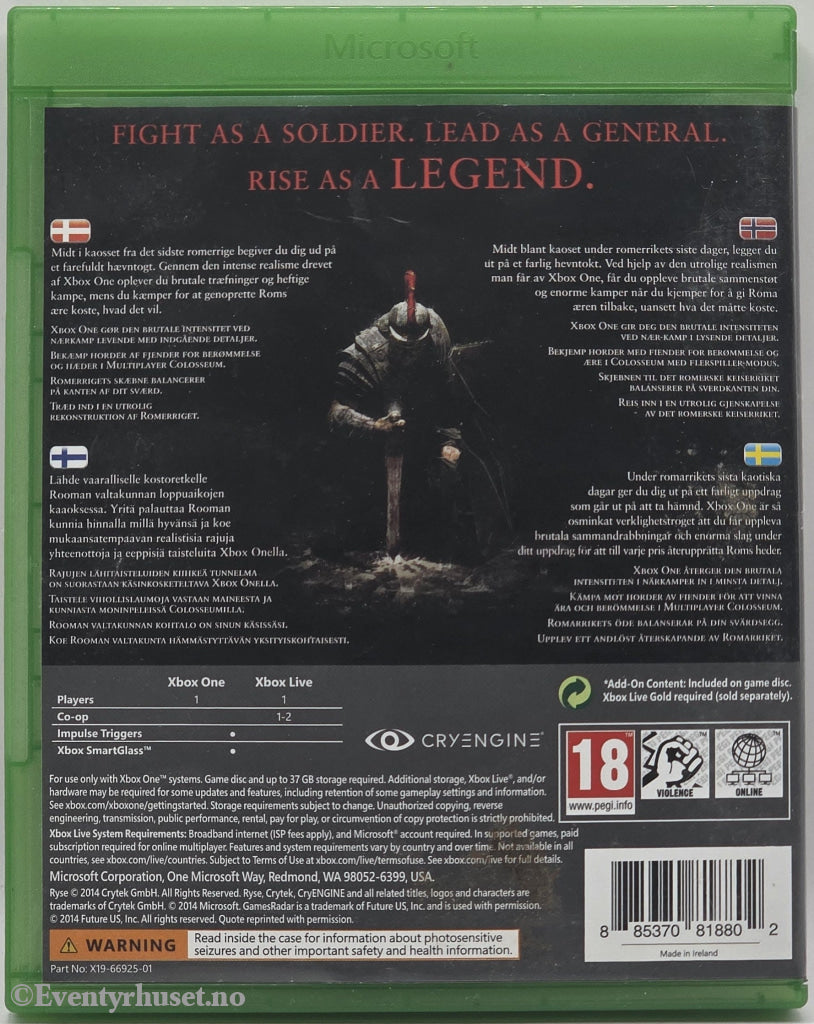 Ryse: Son of Rome Legendary Edition . Xbox One.