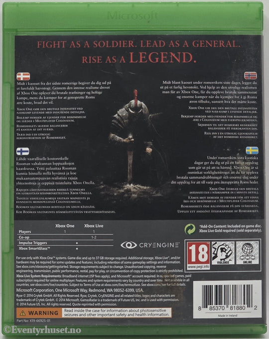 Ryse: Son of Rome Legendary Edition . Xbox One.