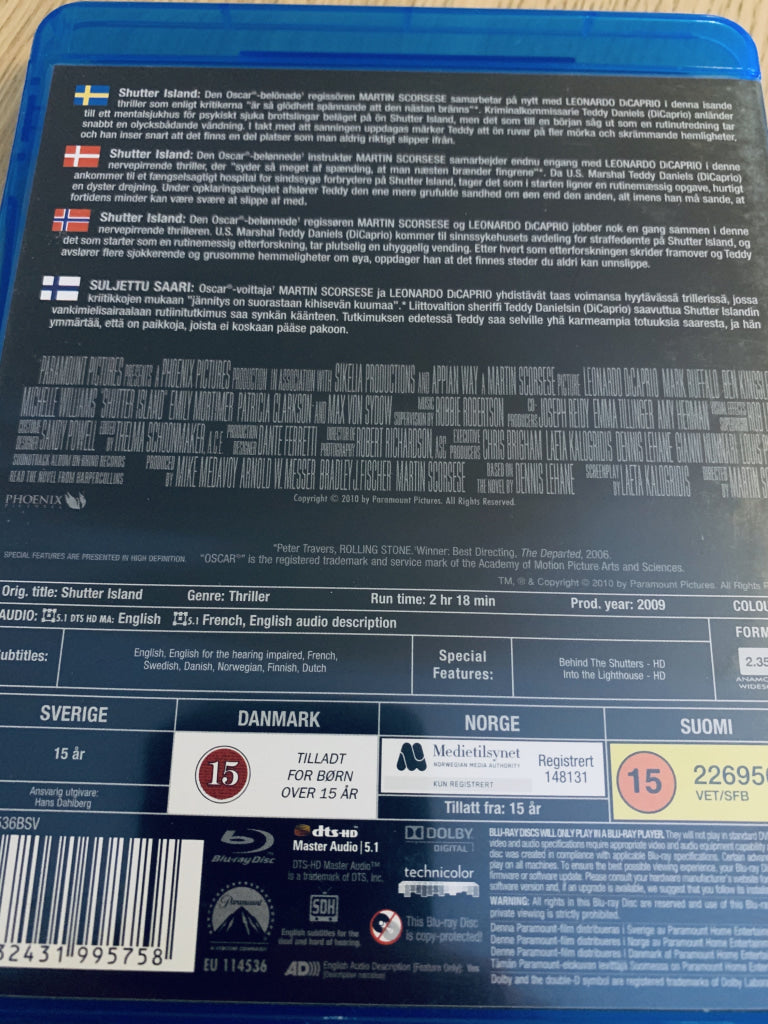 Shutter Island. Blu Ray. Blu-Ray Disc