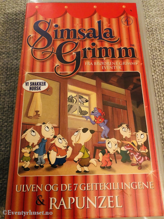 Simsala Grimm. 1999. Ulven Og De 7 Geitekillingene & Rapunzel. Vhs. Vhs