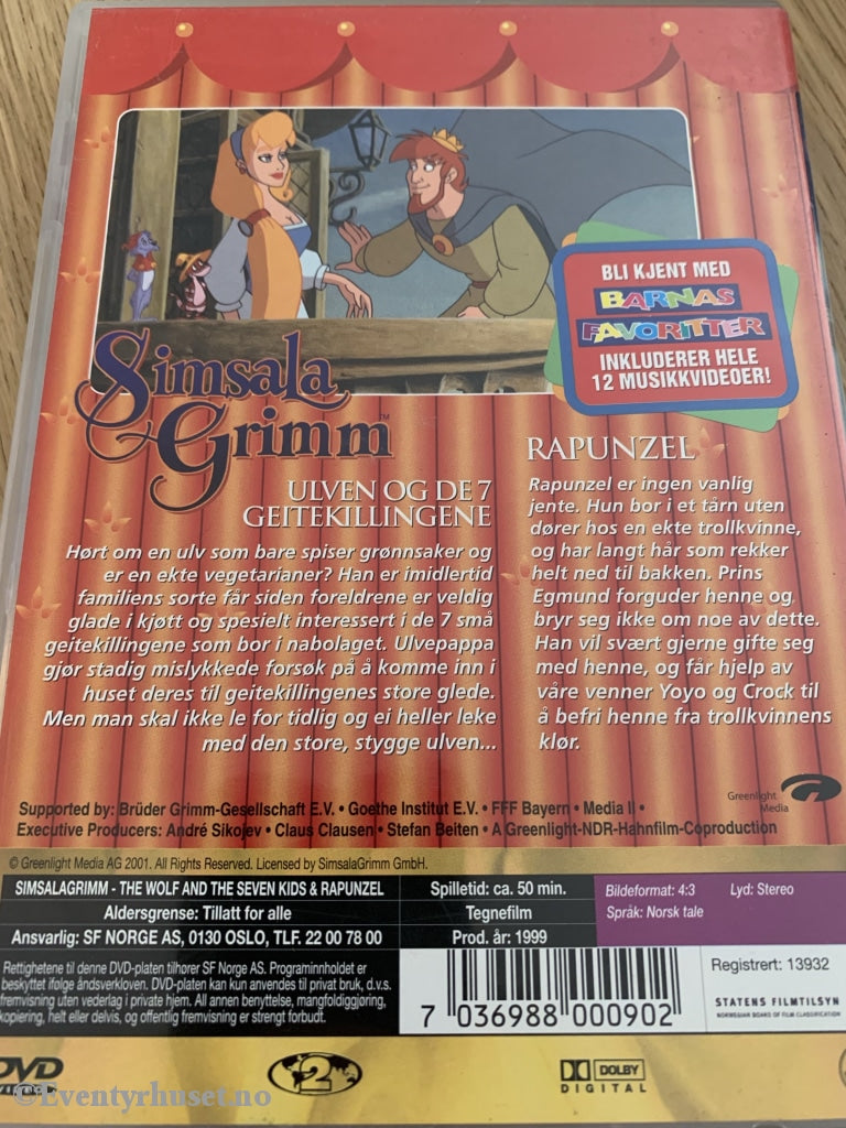 Simsala Grimm. Ulven Og De 7 Geiteskillingen / Rapunzel. 1999. Dvd. Dvd