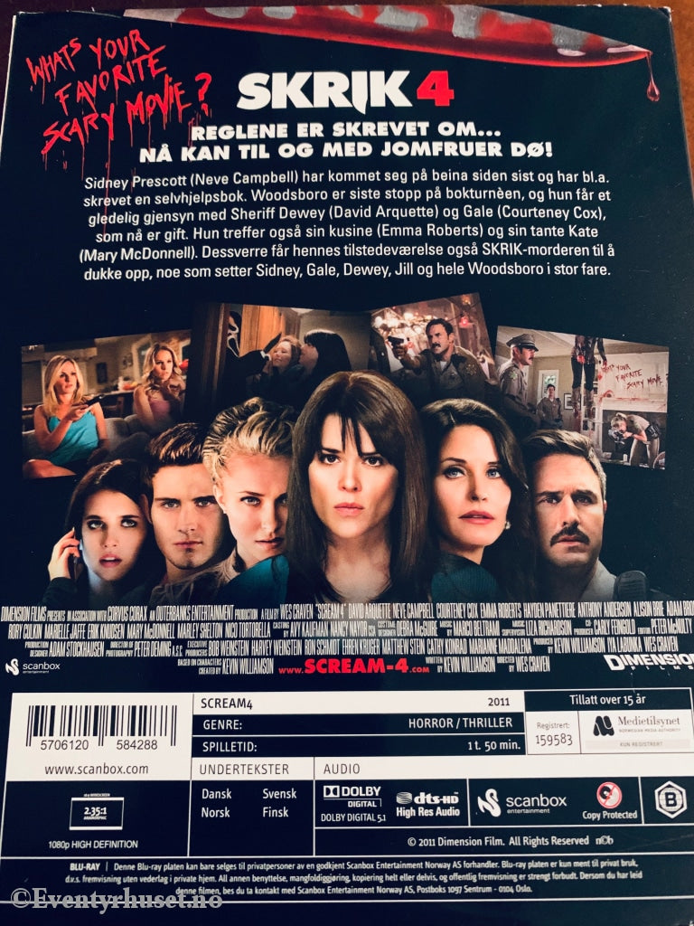Skrik 4. 2011. Blu-Ray Slipcase. Blu-Ray Disc