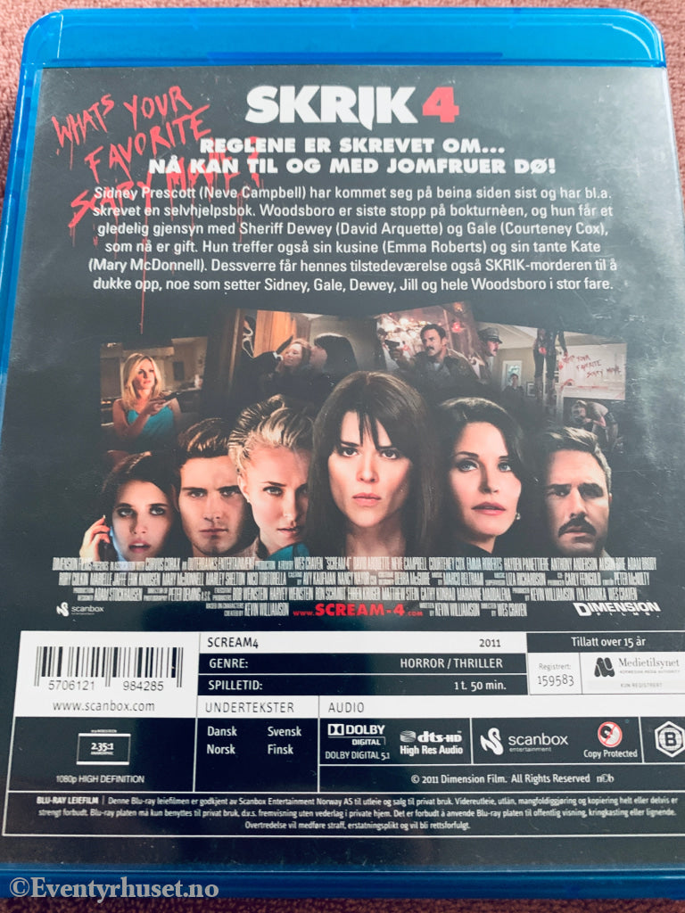 Skrik 4. Blu-ray leiefilm.