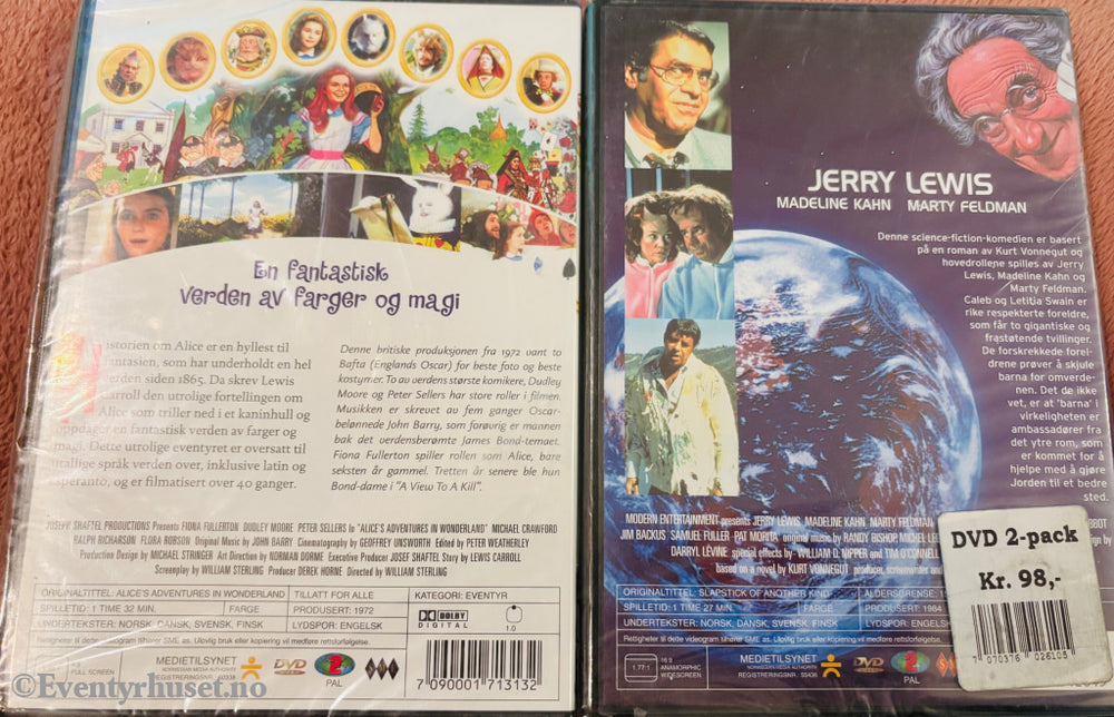 Slapstick of Another Kind og Alices opplevelser i Eventyrland. DVD Double Pack. Ny I plast!