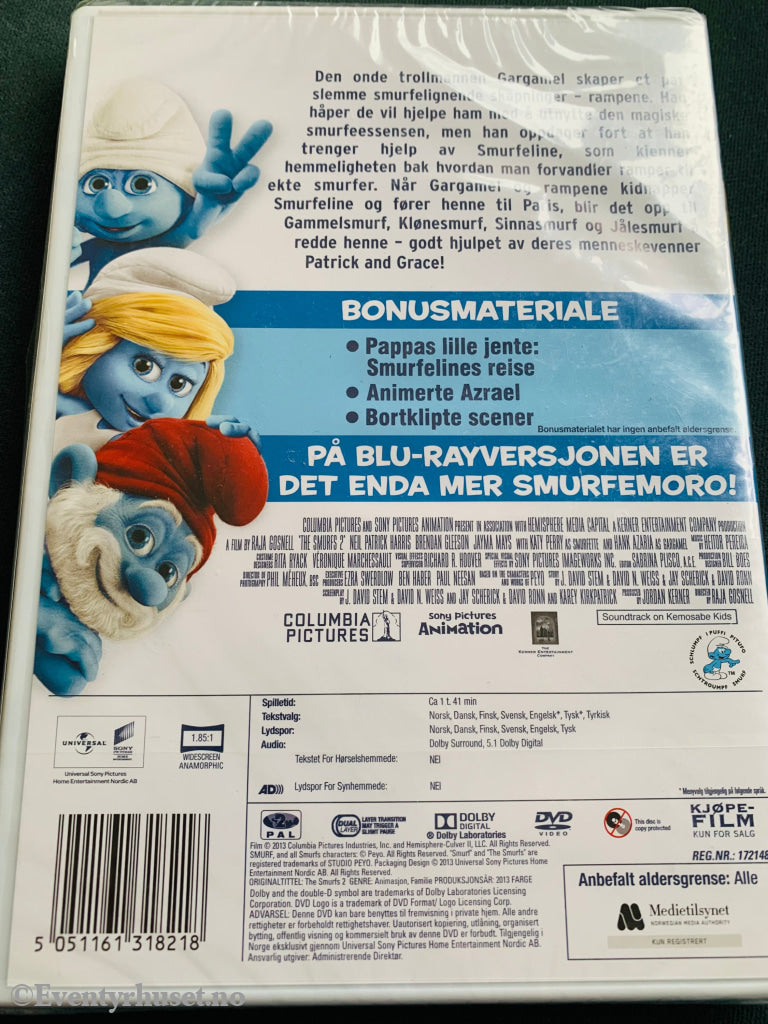 Smurfene 2. 2013. Dvd. Ny I Plast! Dvd