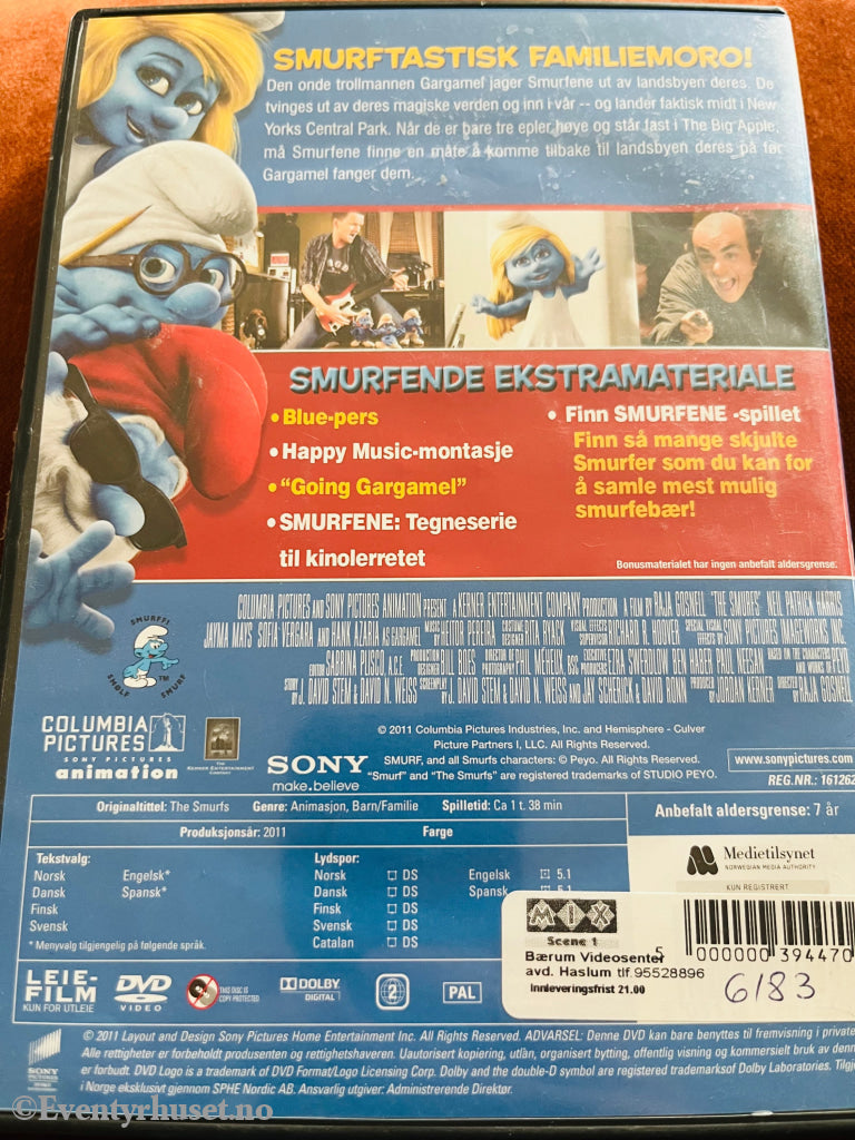 Smurfene. 2011. Dvd Leiefilm.