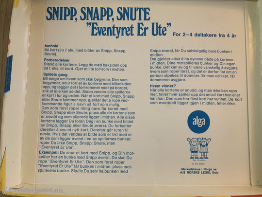 Snipp Snapp Snute. «Eventyret Er Ute.» Kortspill. Brettspill