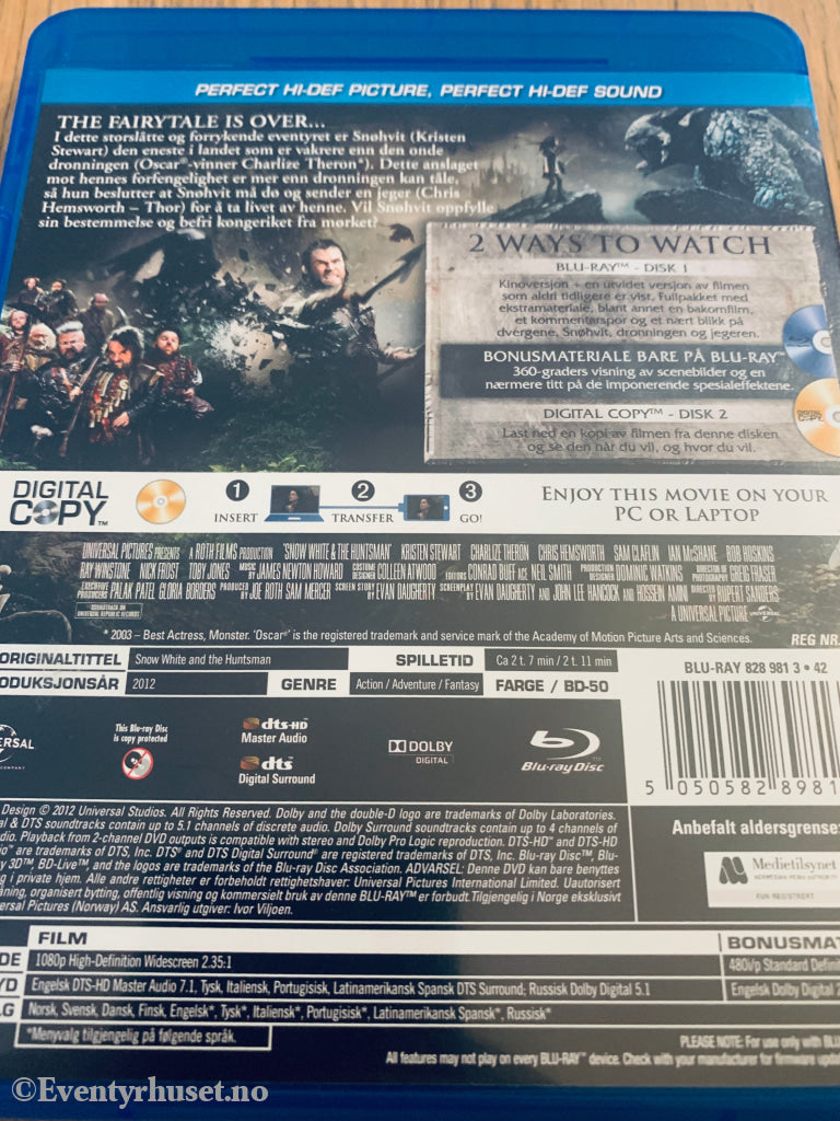 Snow White & the Huntsman (2012). Blu-Ray.