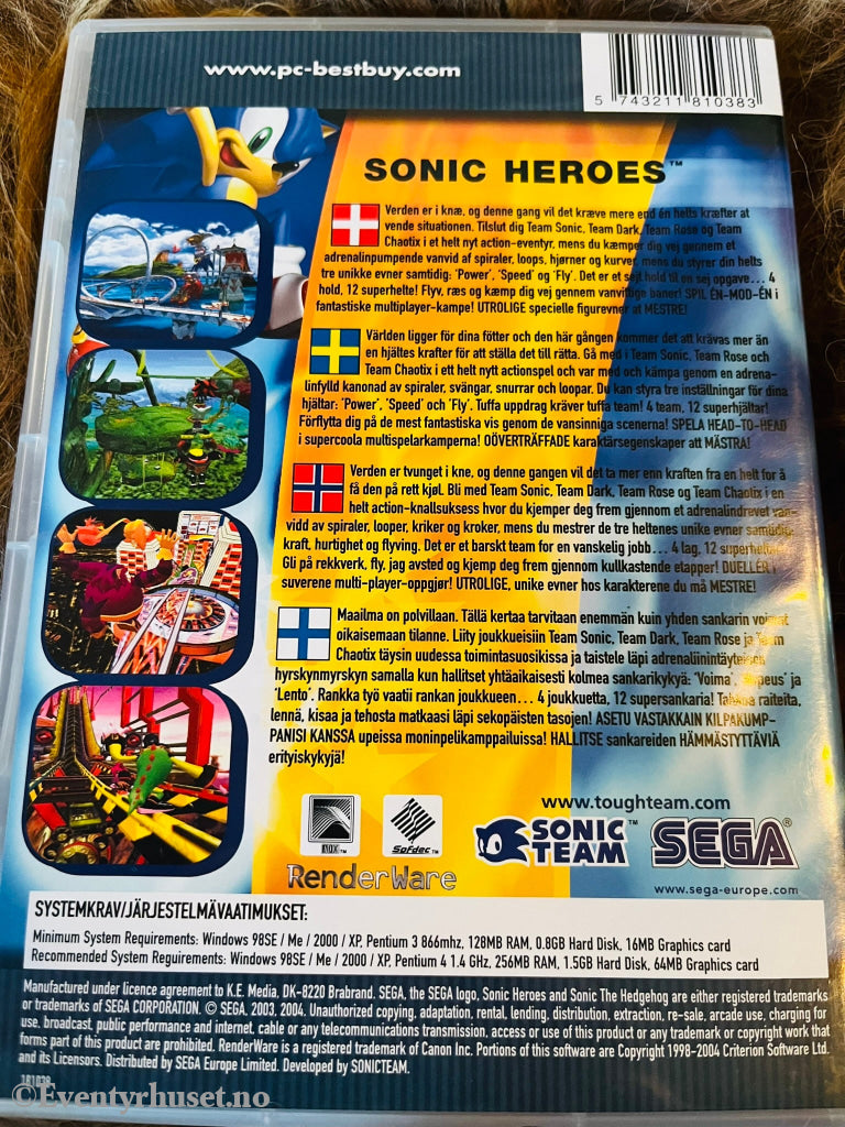 Sonic Heroes. Pc-Spill. Med Kvittering Fra Spaceworld! Pc Spill