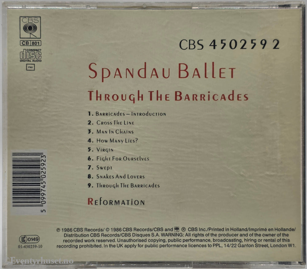 Spandau Ballet. 1986. Through the Barricades. CD.