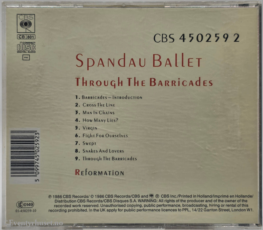 Spandau Ballet. 1986. Through the Barricades. CD.