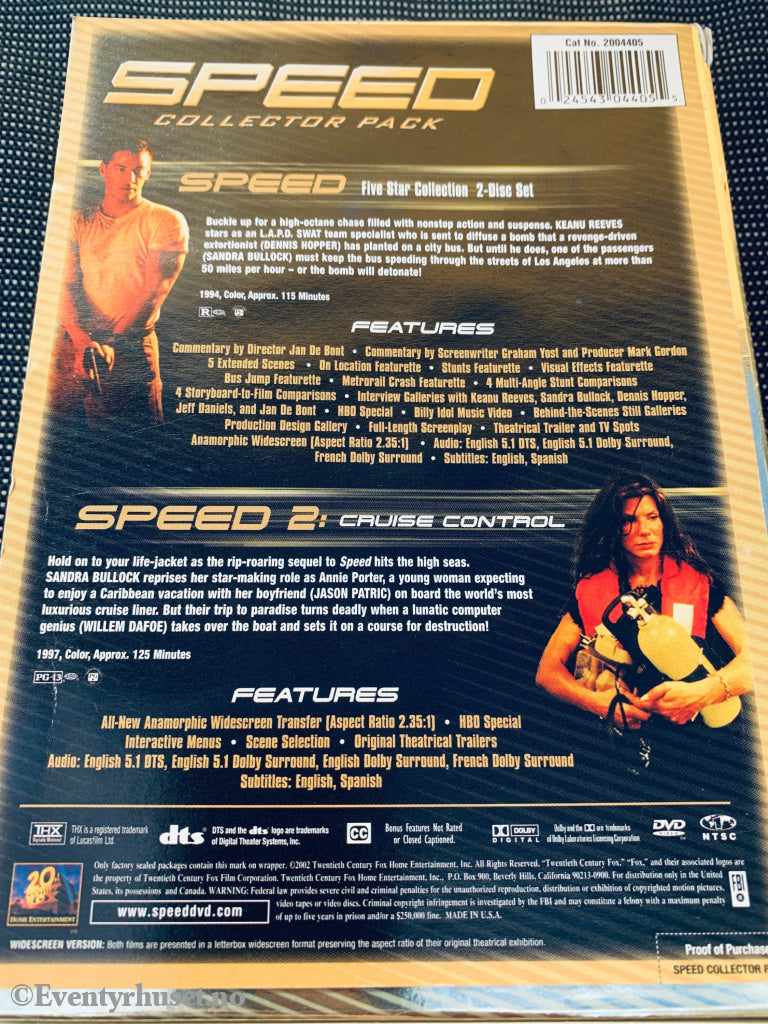 Speed Collector Pack (Speed & Speed 2). DVD samleboks.