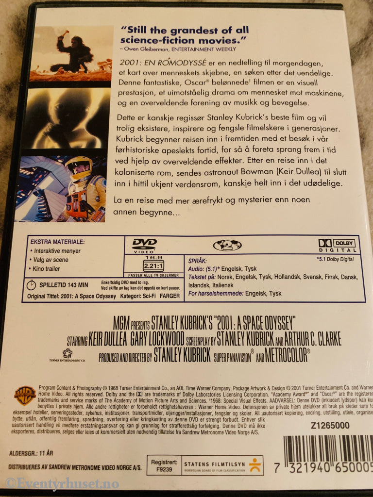 Stanley Kubrick’s 2001: A Space Odyssey (2001: En Romodyssé). 1968. Dvd. Dvd