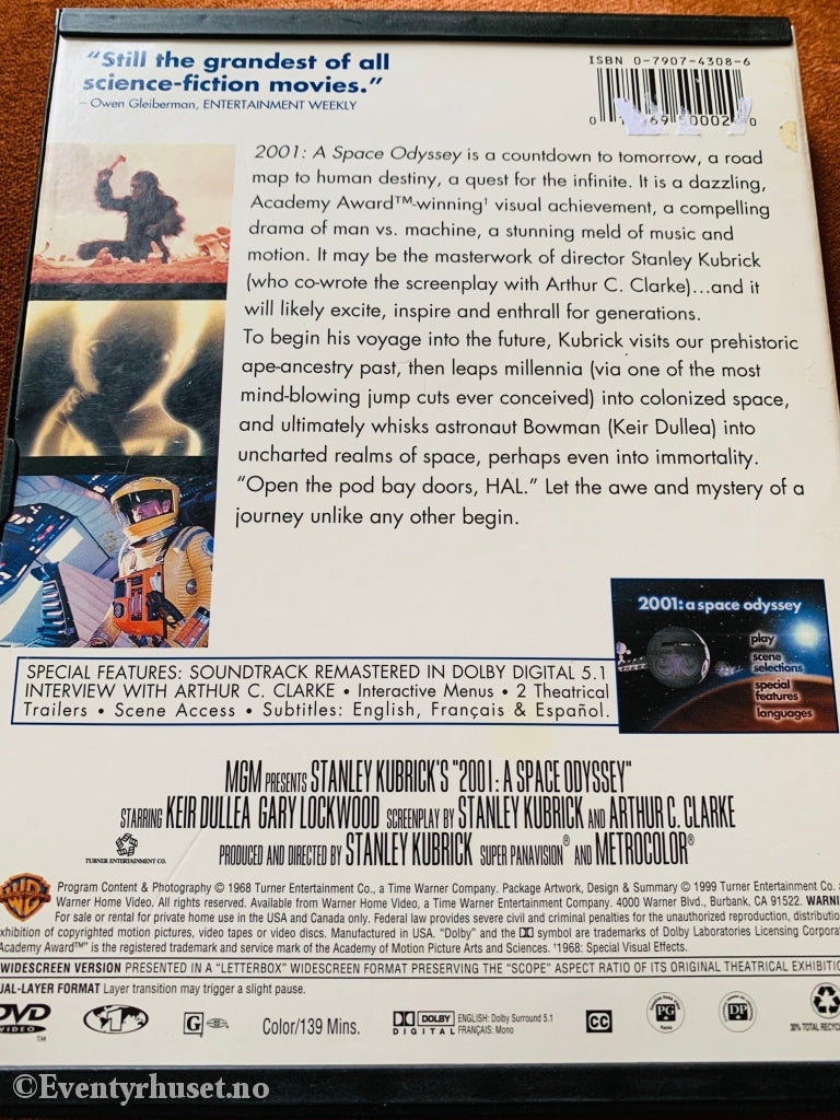 Stanley Kubricks 2001:  A Space Odyssey (2001: En Romodyssé). 1968. Dvd Snapcase.