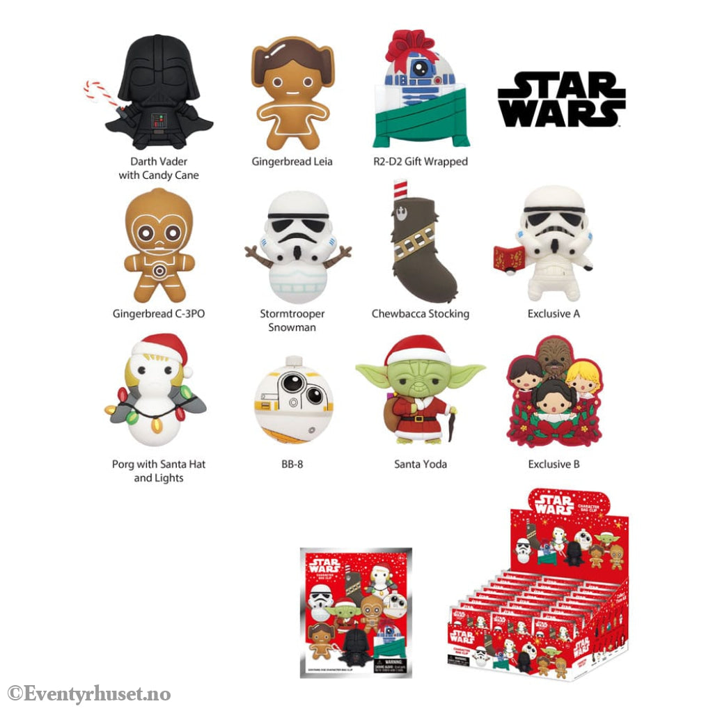 Star Wars 3D PVC Bag Clips Star Wars Christmas Series 1 Display (24) Fashion & Accessories