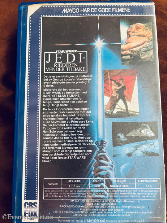 Star Wars - Imperiet Slår Tilbake. 1983/86. Vhs Big Box.