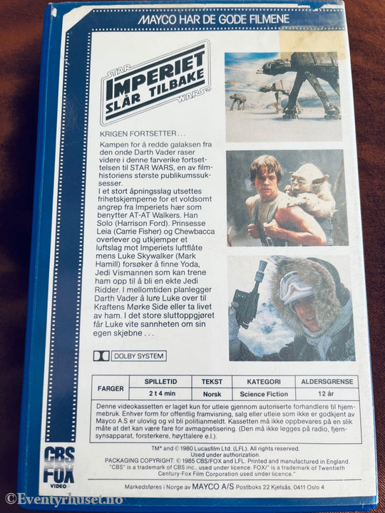 Star Wars - Jedi Ridderen Vender Tilbake. 1980/85. Vhs Big Box.