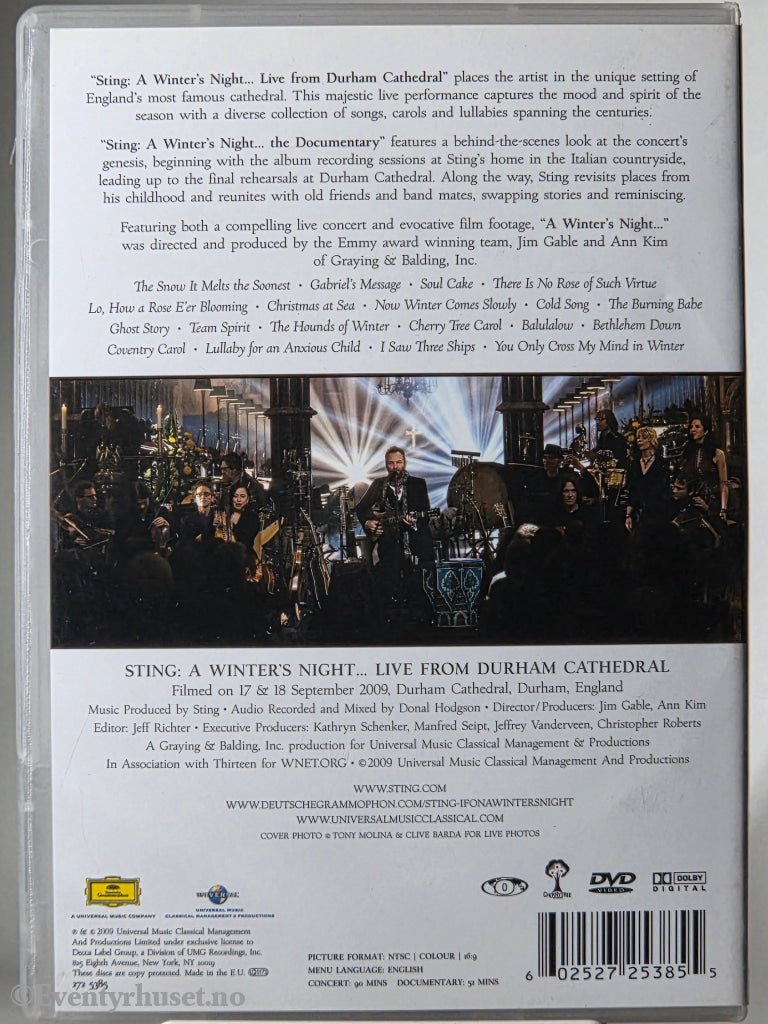 Sting – A Winter’s Night... Live from Durham Cathedral (2009). DVD.
