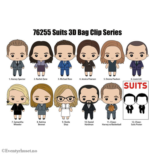 Suits 3D PVC Bag Clips Series 1 Display (24) Fashion & Accessories