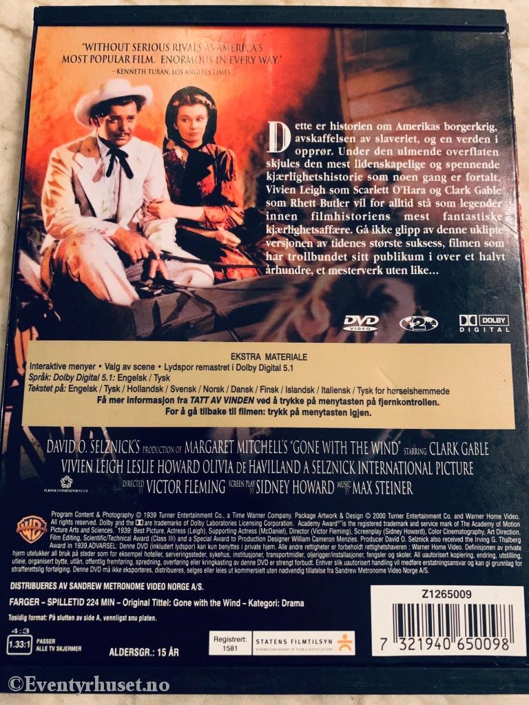 Tatt Av Vinden (Gone With The Wind). 1939. Dvd Snapcase.