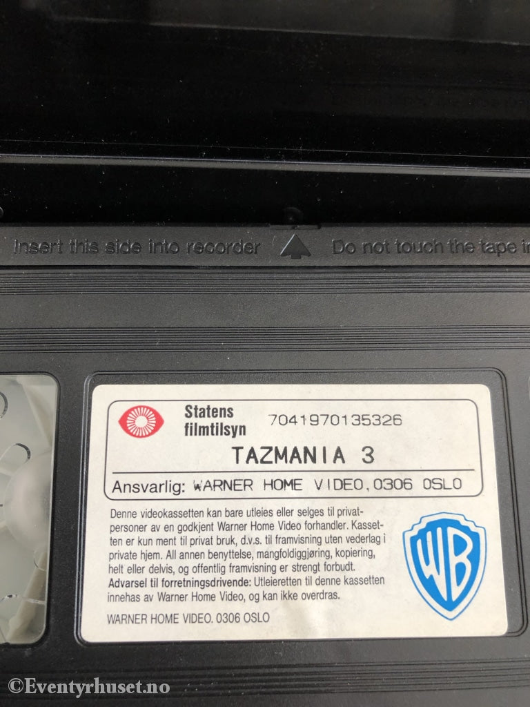 Tazmania 3. Taz På Ville Veier. 1992. Vhs. Vhs