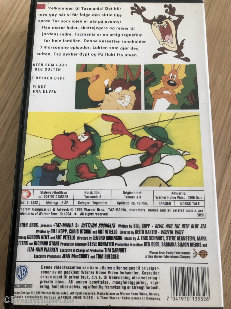 Tazmania 3. Taz På Ville Veier. 1992. Vhs. Vhs