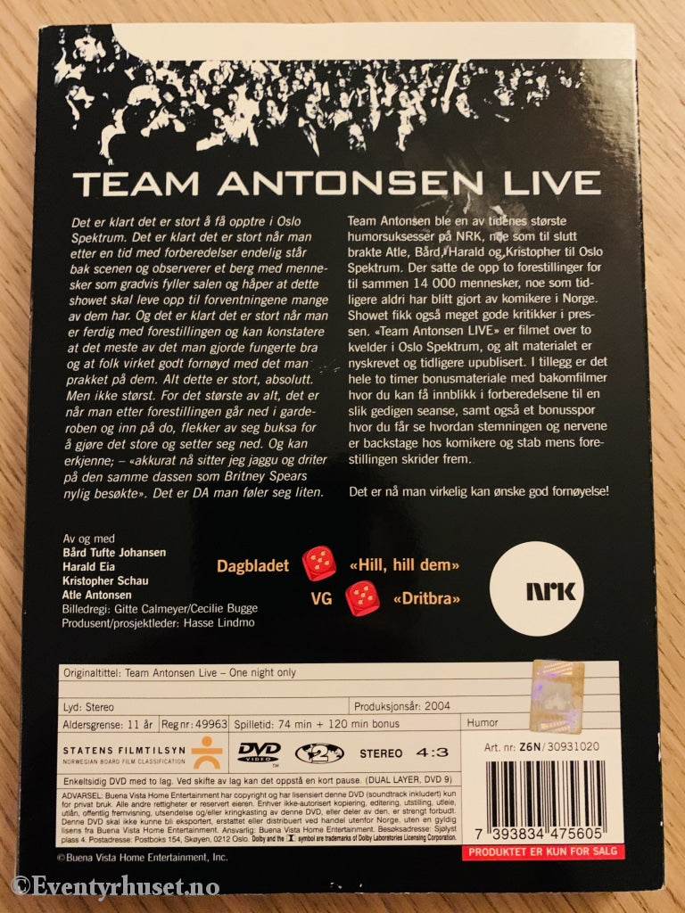Team Antonsen Live (Nrk). 2004. Dvd Slipcase.