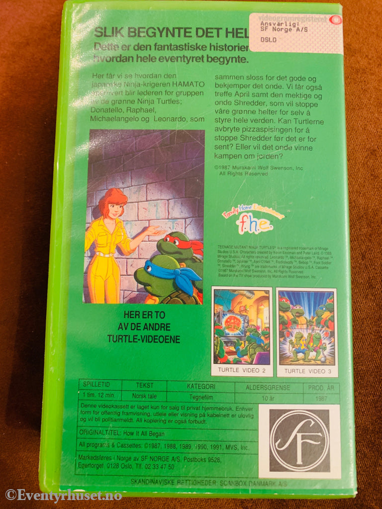 Teenage Mutant Hero Turtles: Slik Begynte det Hele. VHS.