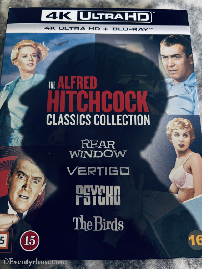 The Alfred Hitchcock Classics Collection (Rear Window, Vertigo, Psycho, The Birds). 1954–1963. 4K Ultra HD + Blu-ray. Samleboks.