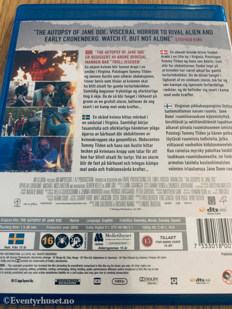 The Autopsy of Jane Doe (2016). Blu-Ray.