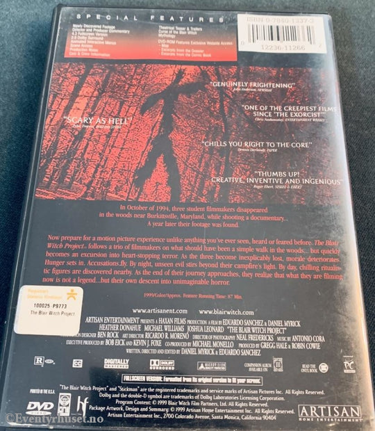 The Blair Witch Project. 1999. Dvd Import-Versjon.