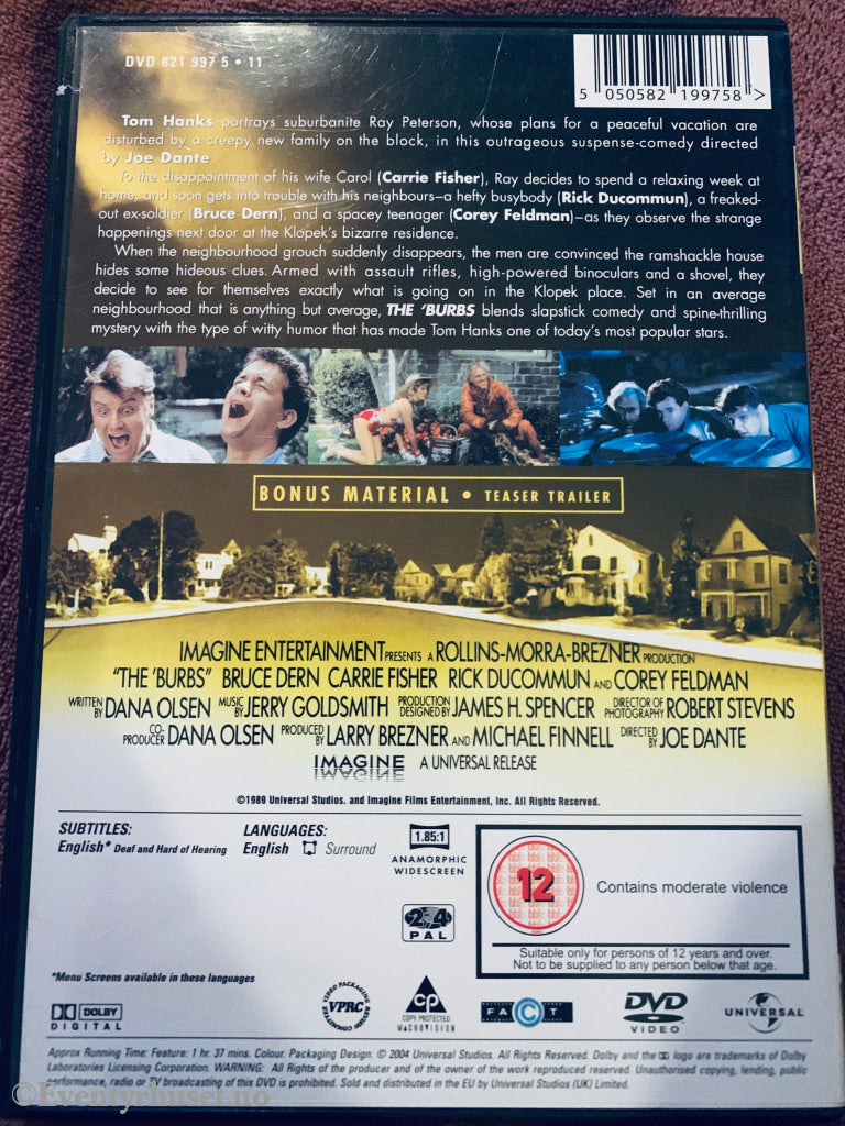 The 'Burbs Uncut. DVD.