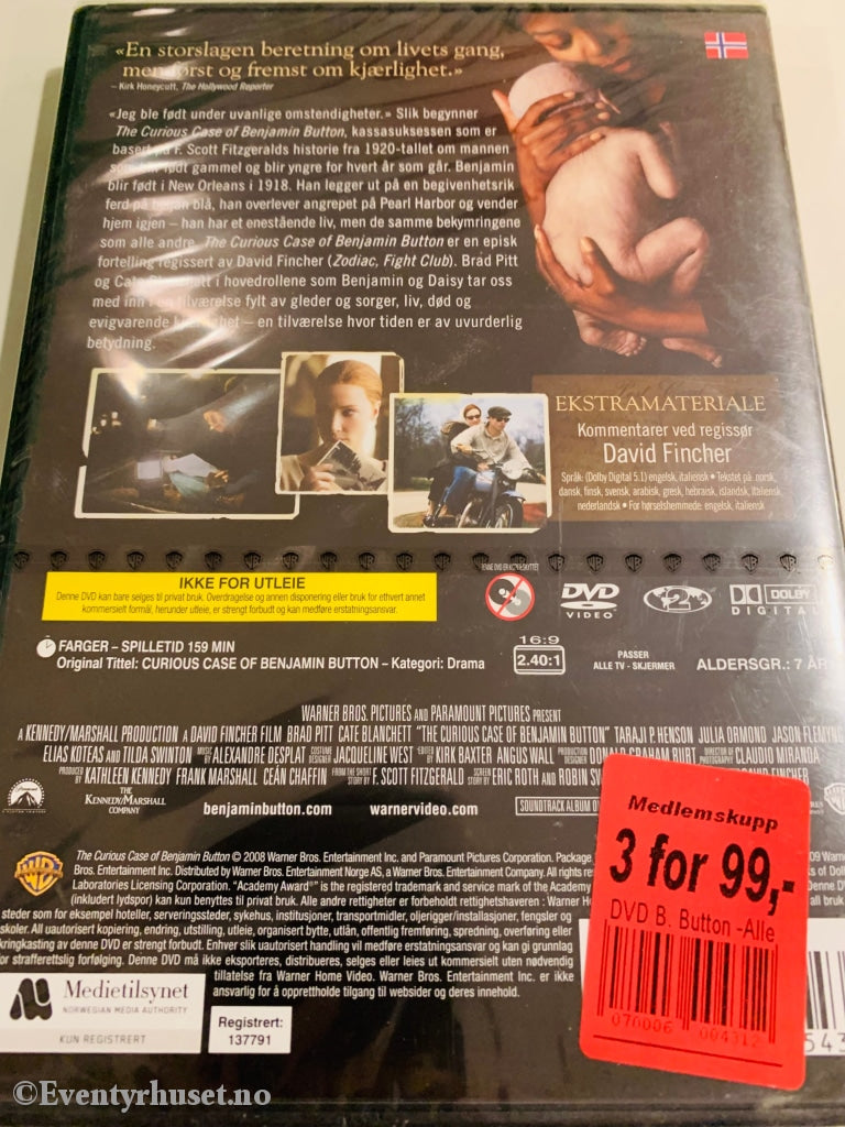 The Curious Case Of Benjamin Button. Dvd. Ny I Plast! Dvd