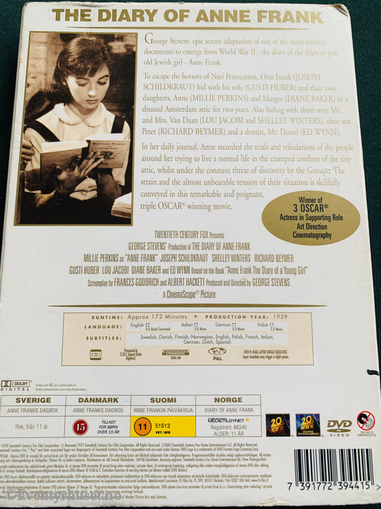 The Diary Of Anne Frank. Dvd Slipcase.