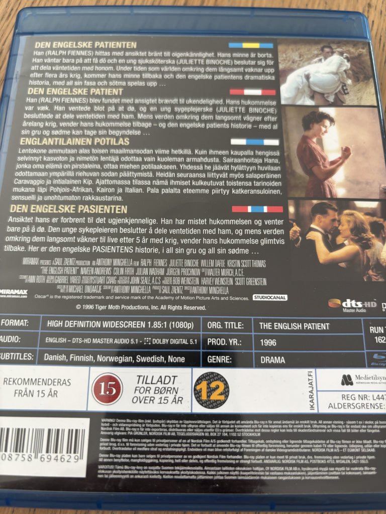 The English Patient. Blu-ray.