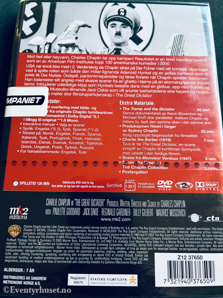The Great Dictator (The Chaplin Collection). Dvd. Ny I Plast! Dvd