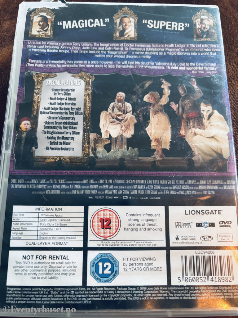 The Imaginarium of Doctor Parnassus (2009). DVD.