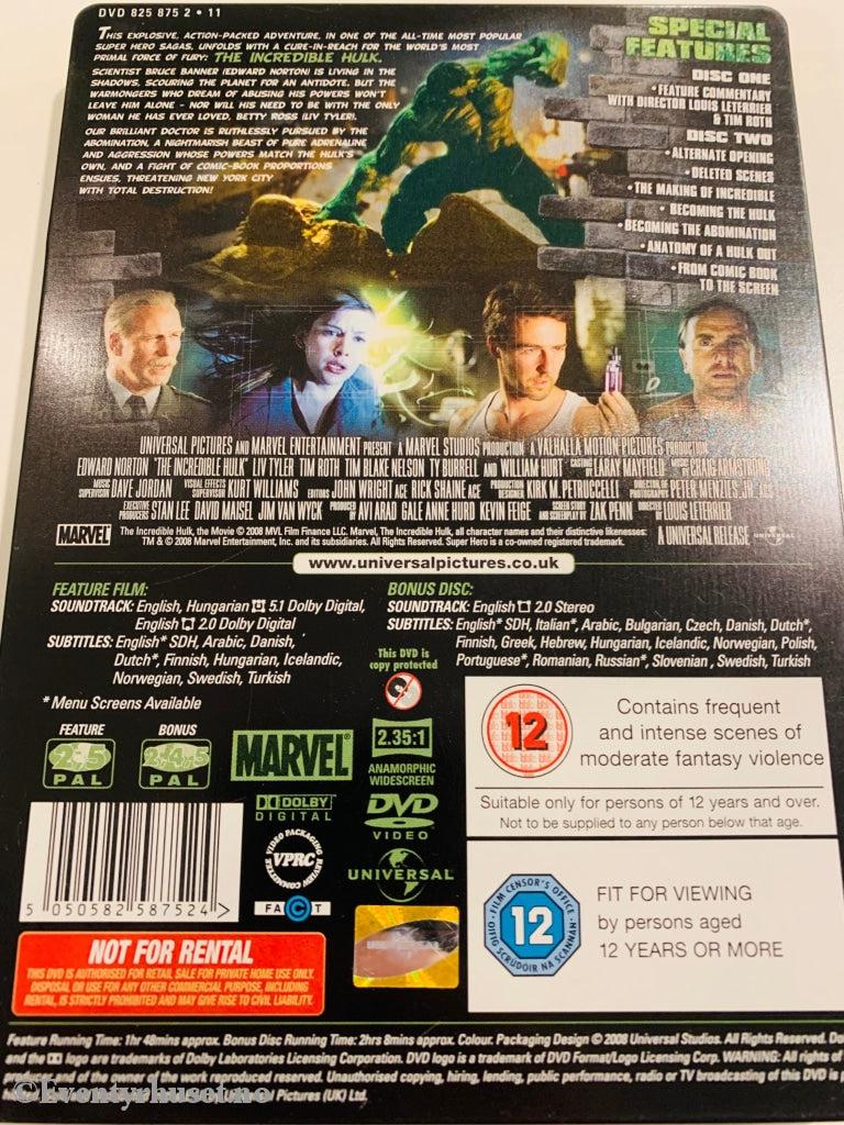 The Incredible Hulk. 2 Disc Special Edition. 2008. DVD Steelbox ...