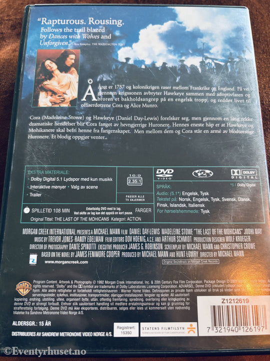 The Last of the Mohicans (1992). DVD.