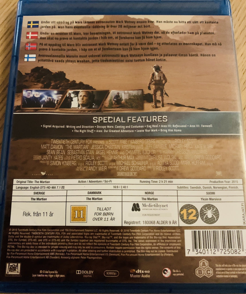 The Martian. Blu-Ray. Blu-Ray Disc