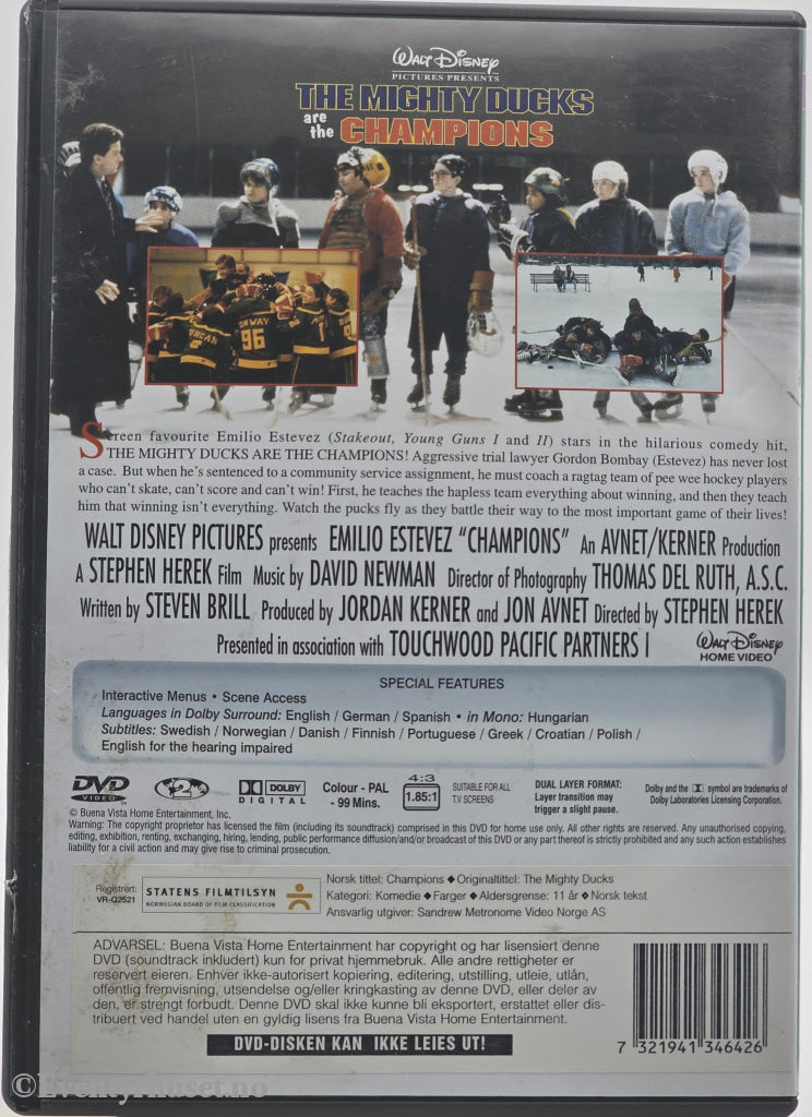 The Mighty Ducks Are the Champions . 1992 . DVD.