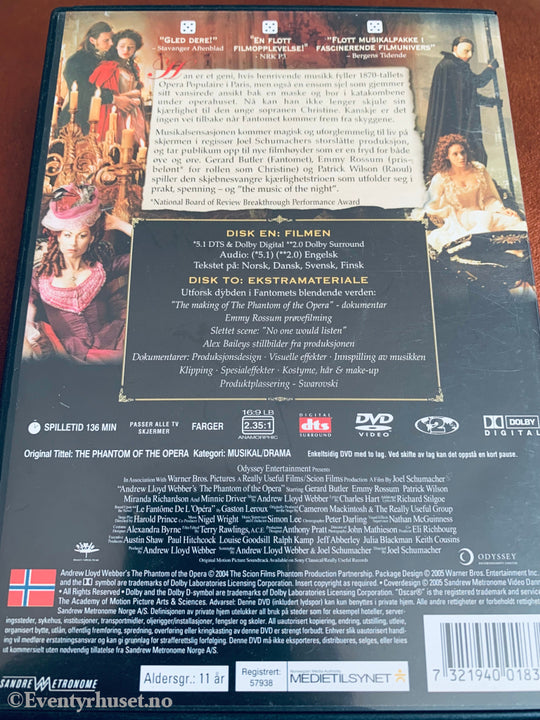 The Phantom Of The Opera. 2005. Dvd. Dvd