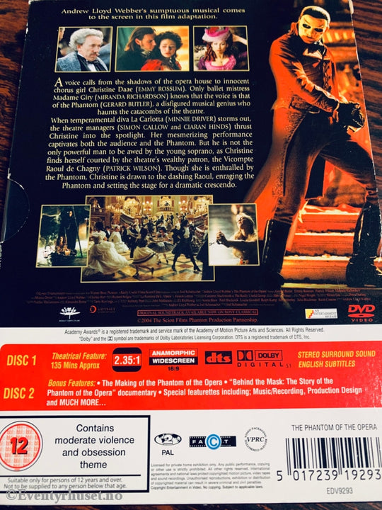 The Phantom Of Opera. Dvd Slipcase.