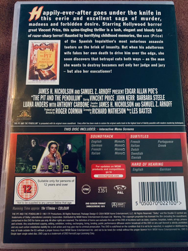 The Pit & The Pendulum. 1961. DVD. DVD