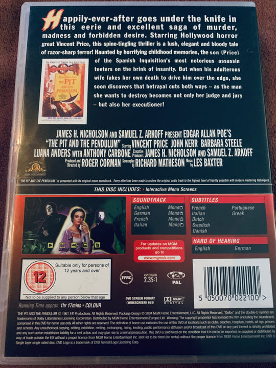 The Pit & The Pendulum. 1961. DVD. DVD