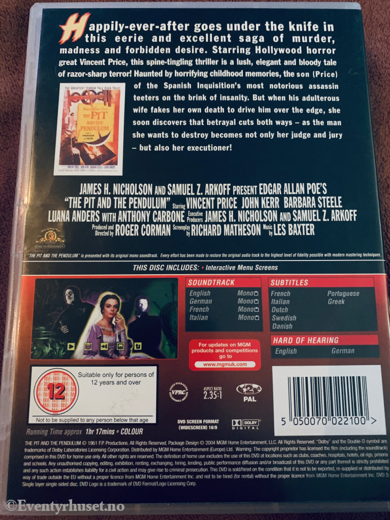 The Pit & The Pendulum. 1961. DVD. DVD