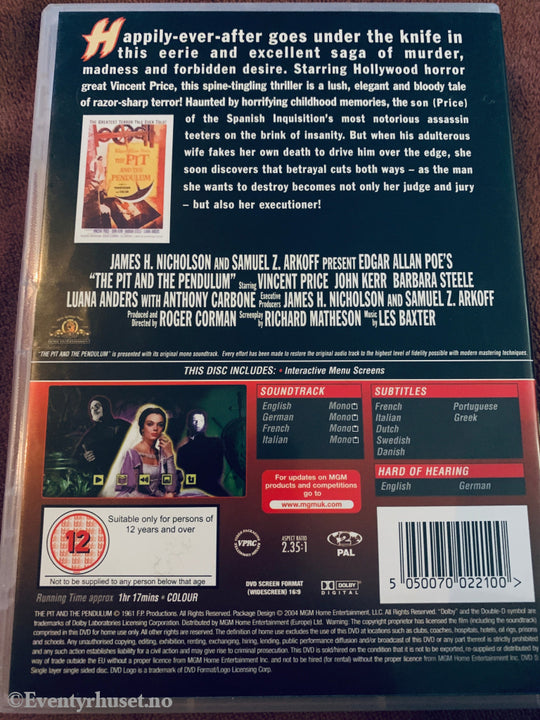 The Pit & The Pendulum. 1961. DVD. DVD