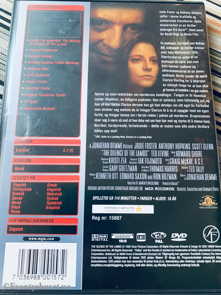 The Silence Of Lambs (Nattsvermeren). Special Edition. 1991. Dvd. Dvd